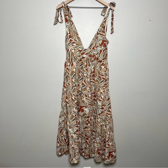 House of Harlow 1960 Women Linen Dress Small Tan Tropical Resort Midi Tiered - Picture 8 of 9